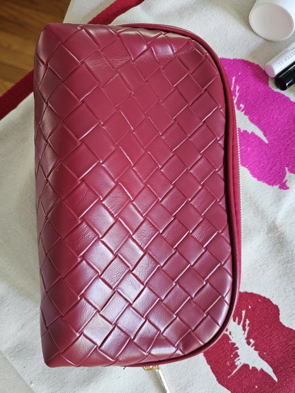 NEW! Lancome Makeup, Lancome Faux Woven Cosmetic Bag and Lipstick Kiss Tote